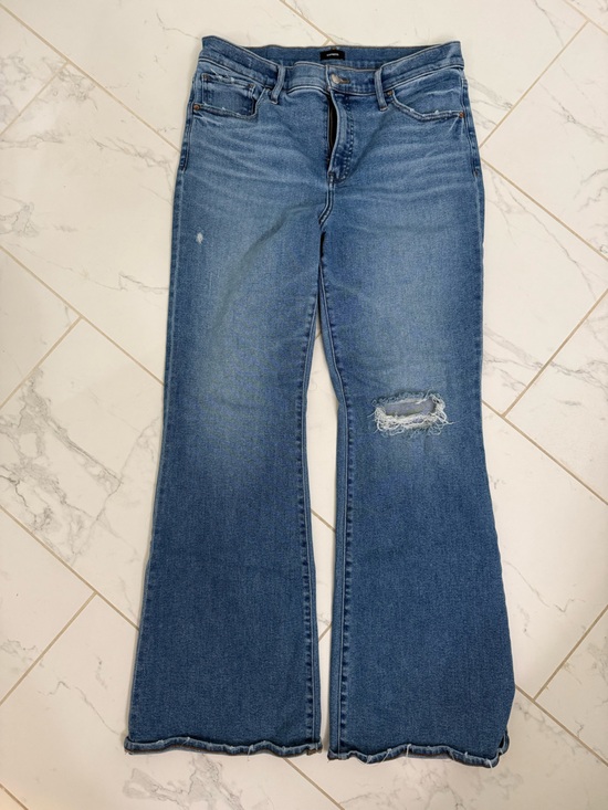Express Denim - Express Blue Distressed Flared Jeans